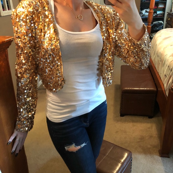 gold sequin crop jacket